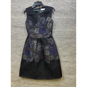 Lela Rose Dress Womens 4 Black Floral Jacquard Fit & Flare Short Party Cocktail